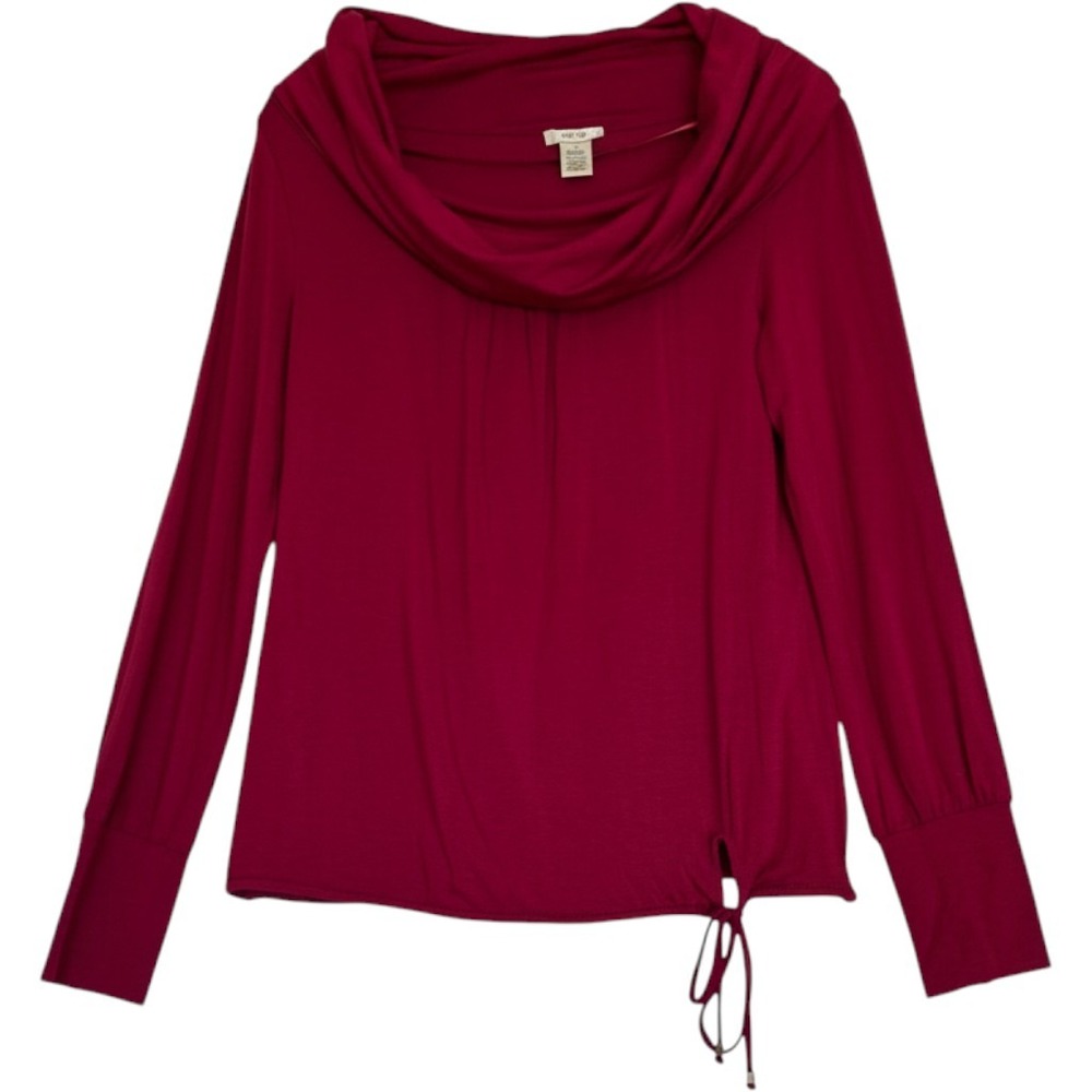 Vintage Cache Womens M Magenta Pink Cowl Neck Long Sleeve Blouse Side Tie Y2K